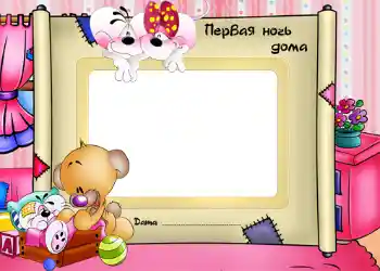 Napis na ramce: The first night in home