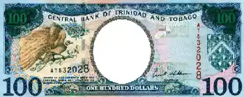 Napis na ramce: 100 долларов Тринидат и Табаго.