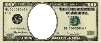 Napis na ramce: 10 американских долларов.