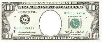 Napis na ramce: 100 американских долларов.